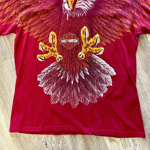 Vintage Harley Davidson Graphic T-Shirt 1993 Eagle All Over Print Maroon Large